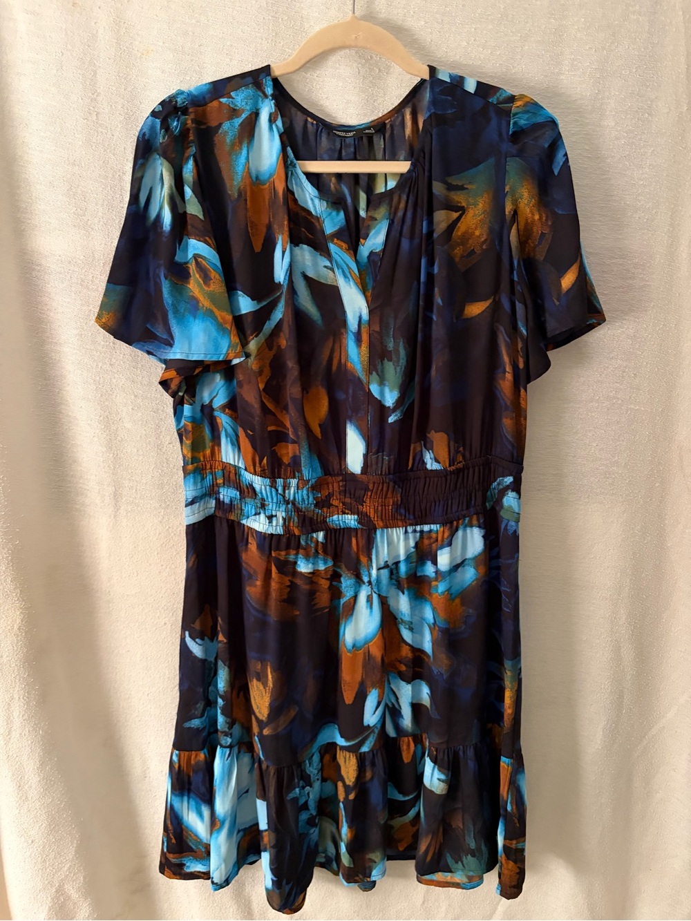 Simply Vera Vera Wang Blue & Brown Abstract Floral Short Dress